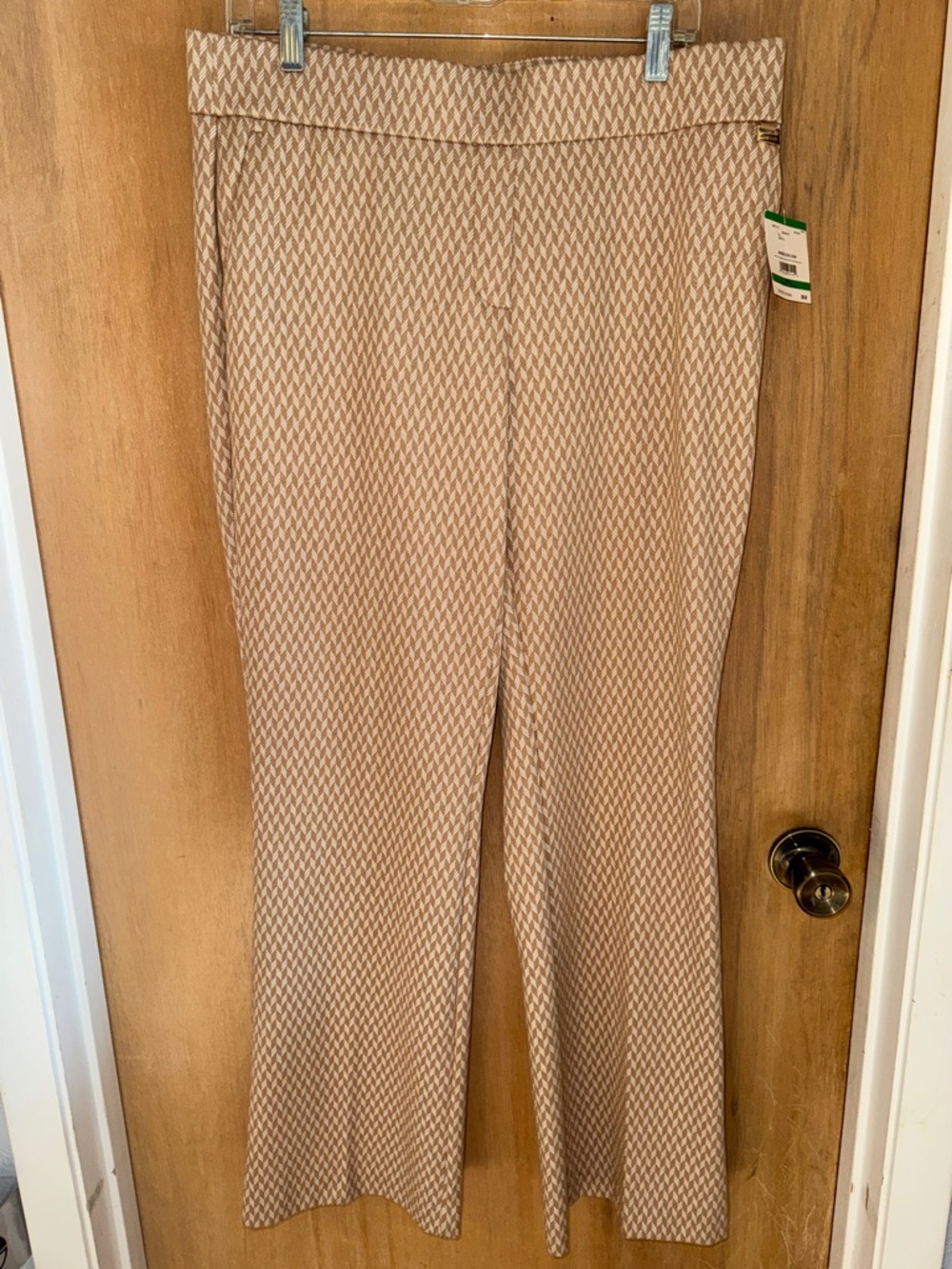 NWT Anne Klein Beige Patterned Straight Leg Pants Size Large